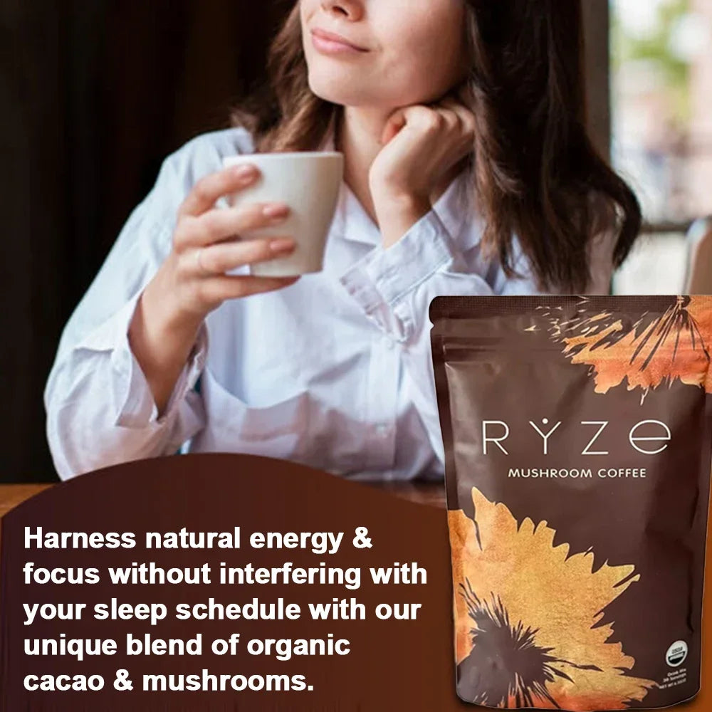 RYZE Mushroom Coffee USDA Organic with 6 Adaptogenic Mushrooms and MCT Oil, USA Grown Instant Coffee for Better Energy, Focus, Digestion, Immunity with Turkey Tail, Shiitake, Lion's Mane, 30 Servings 1 Pack FREE SHIPPING
