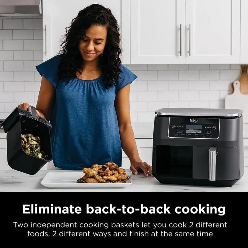 Ninja DZ201 Foodi 8 Quart 6-in-1 DualZone 2-Basket Air Fryer with 2 Independent Frying Baskets, Match Cook&Smart Finish to Roast FREE SHIPPING