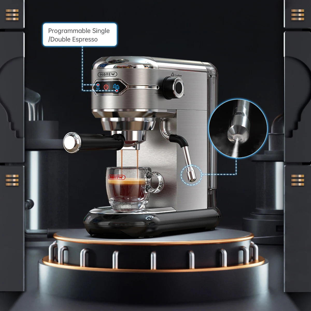 HiBREW Coffee Maker Cafetera 20 Bar Inox Semi Automatic Super Slim ESE POD & Powder Espresso Machine Hot Water H11 FREE Shipping