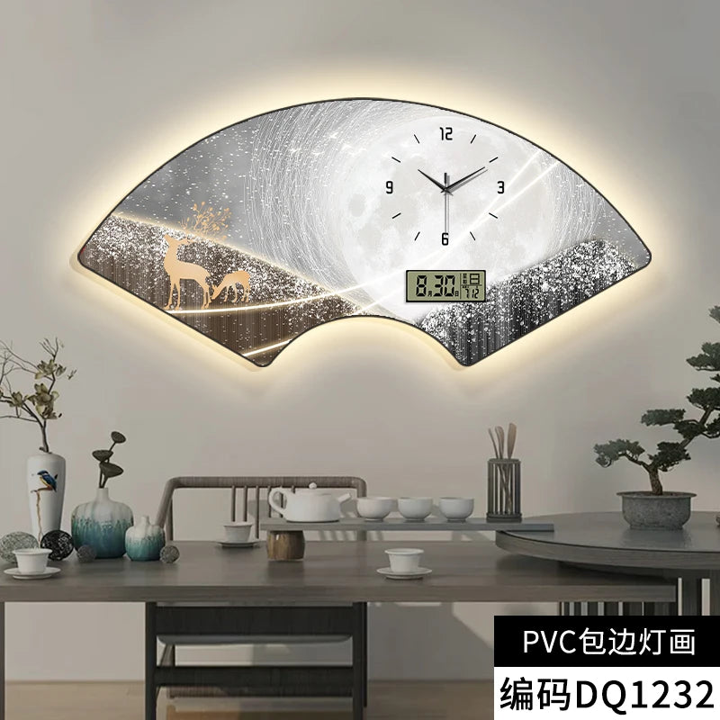 Modern fan-shaped electronic clock wall clock, living room, dining room, bedroom decoration painting, lighting wall clock FREE Shipping