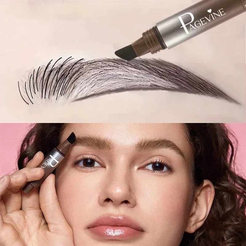 Hair-like Strokes Liquid Eyebrow With Large Brush Head,natural Hairline Press Type Eyebrows Dye Pen,anti Smudging Waterproof