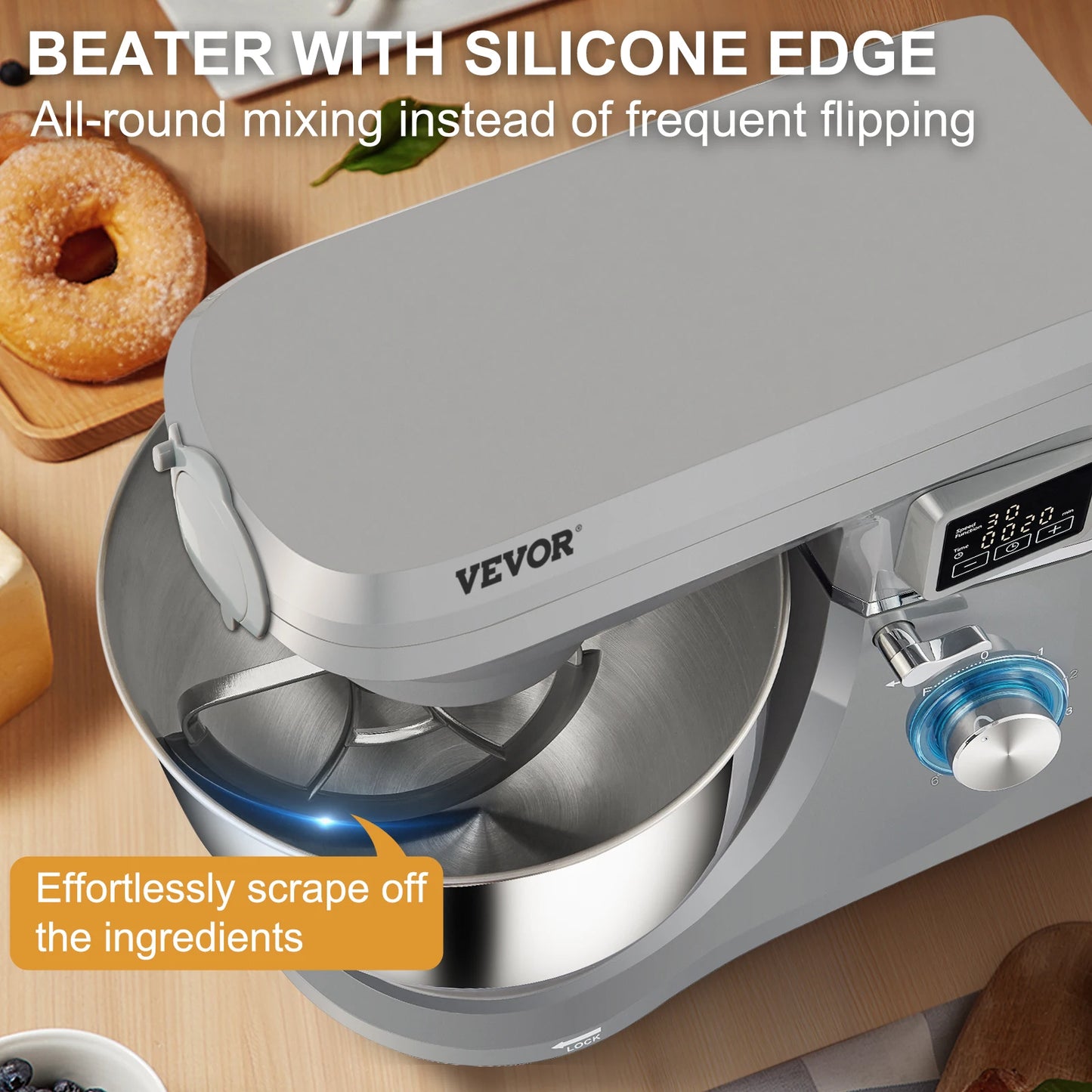 VEVOR 5 IN 1 Stand Mixer Tilt-Head Multifunctional Electric Mixer w/ 6 Speeds LCD Screen Timing 7.4 Qt Stainless Bowl Dough Hook FREE SHIPPING
