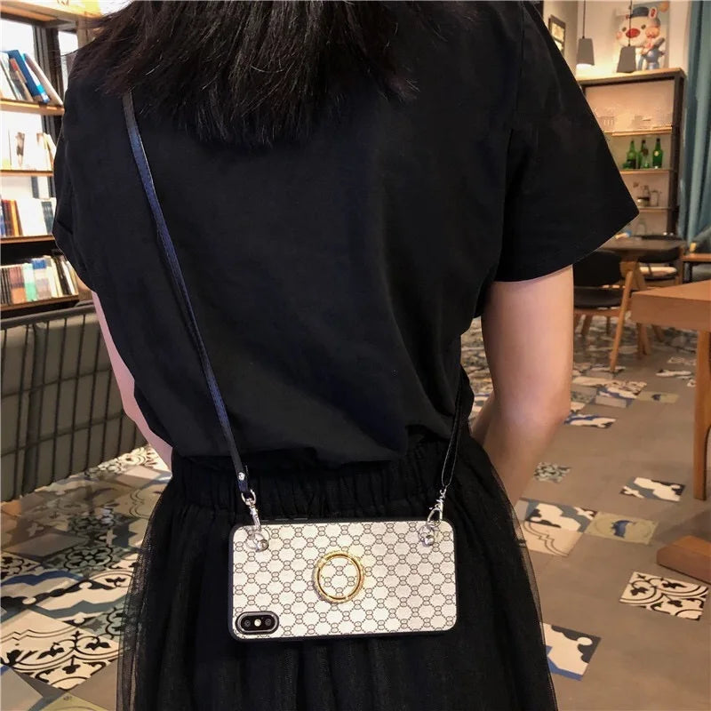 Luxury Fashion Ring bracket Soft Fabric Leather Phone Case For iPhone 16 15 14 Plus Pro Max 13 12 11 Pro Max Mini Leather Cover