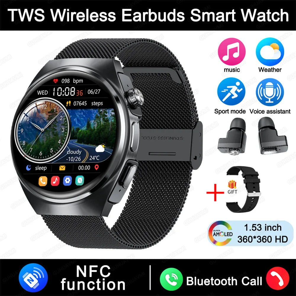 2025 For HUAWEI New Ultra Smart Watch Men 2 in 1 TWS Earphone Bluetooth HD Call NFC Music Heart rate Sports Fitness Smartwatch FREE Shipping