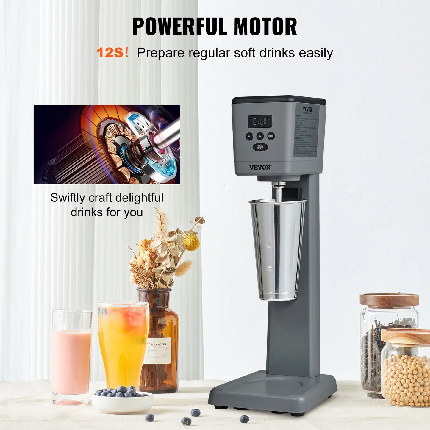 VEVOR Milkshake Maker 375W Electric Milkshake Machine Single Head Drink Mixer Blender Machine with 820 ml Stainless Steel Cup Free Shipping