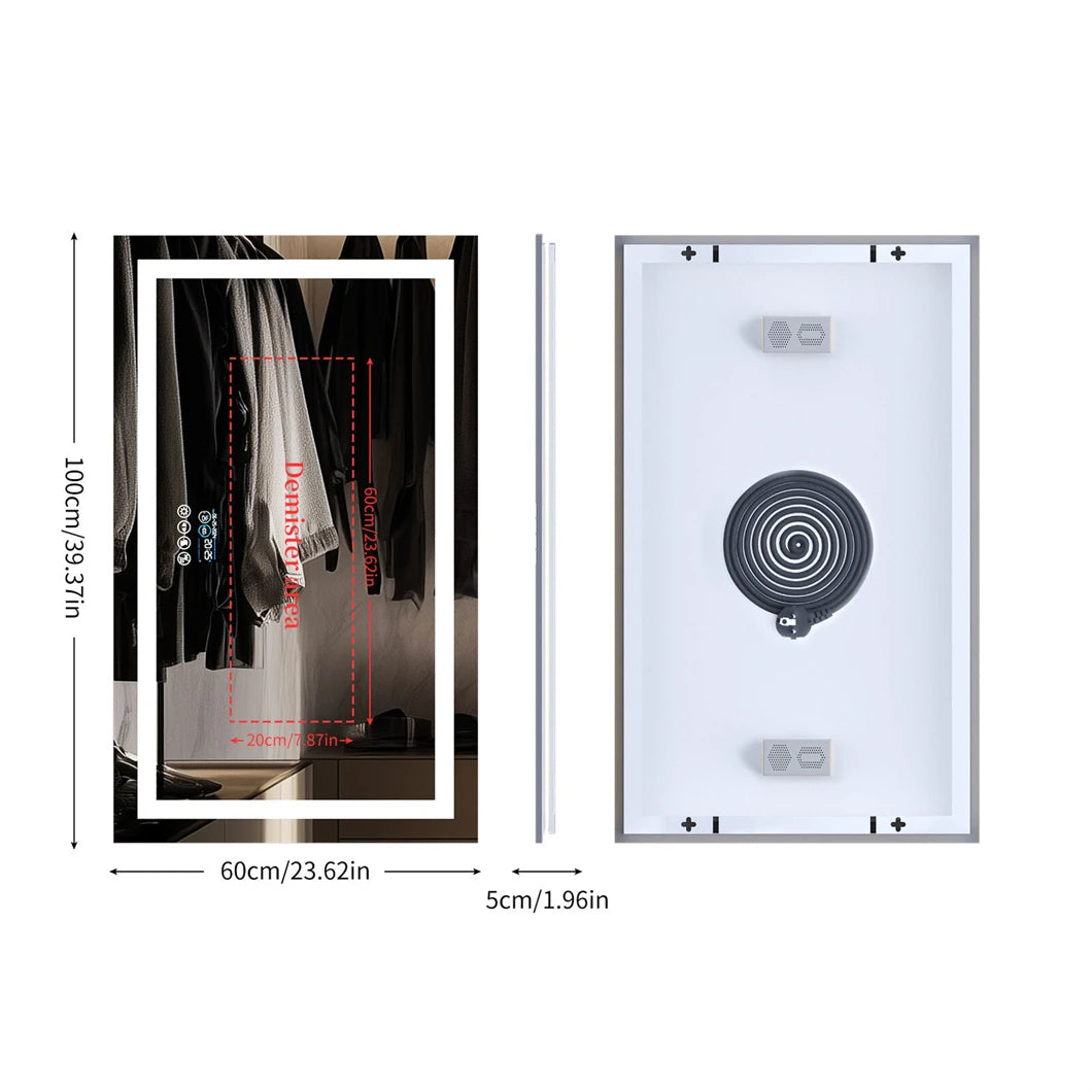 XXL Bathroom Mirror Smart LED Vanity Mirror Wall Mounted with Bluetooth, Digital Display, Back Front Lit,Anti Fog for Hotel Hall FREE Shipping