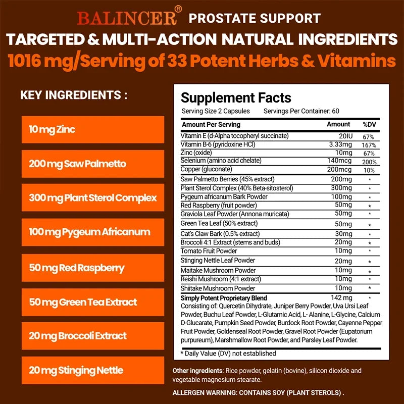 Saw Palmetto Prostate Support Supplement for Urinary Tract Health Hair Growth - Natural Health Food Vitamins & Supplements FREE Shipping