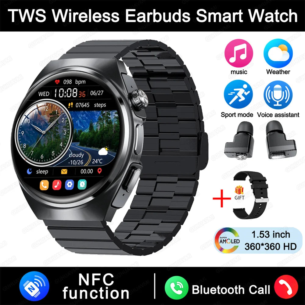 2025 For HUAWEI New Ultra Smart Watch Men 2 in 1 TWS Earphone Bluetooth HD Call NFC Music Heart rate Sports Fitness Smartwatch FREE Shipping