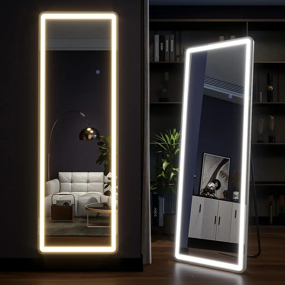 63"x20" Full Length Mirror with Lights,LED Mirror Full Length,Lighted Floor Mirror with Stand,Full Body Mirror with Dimming Free Shipping