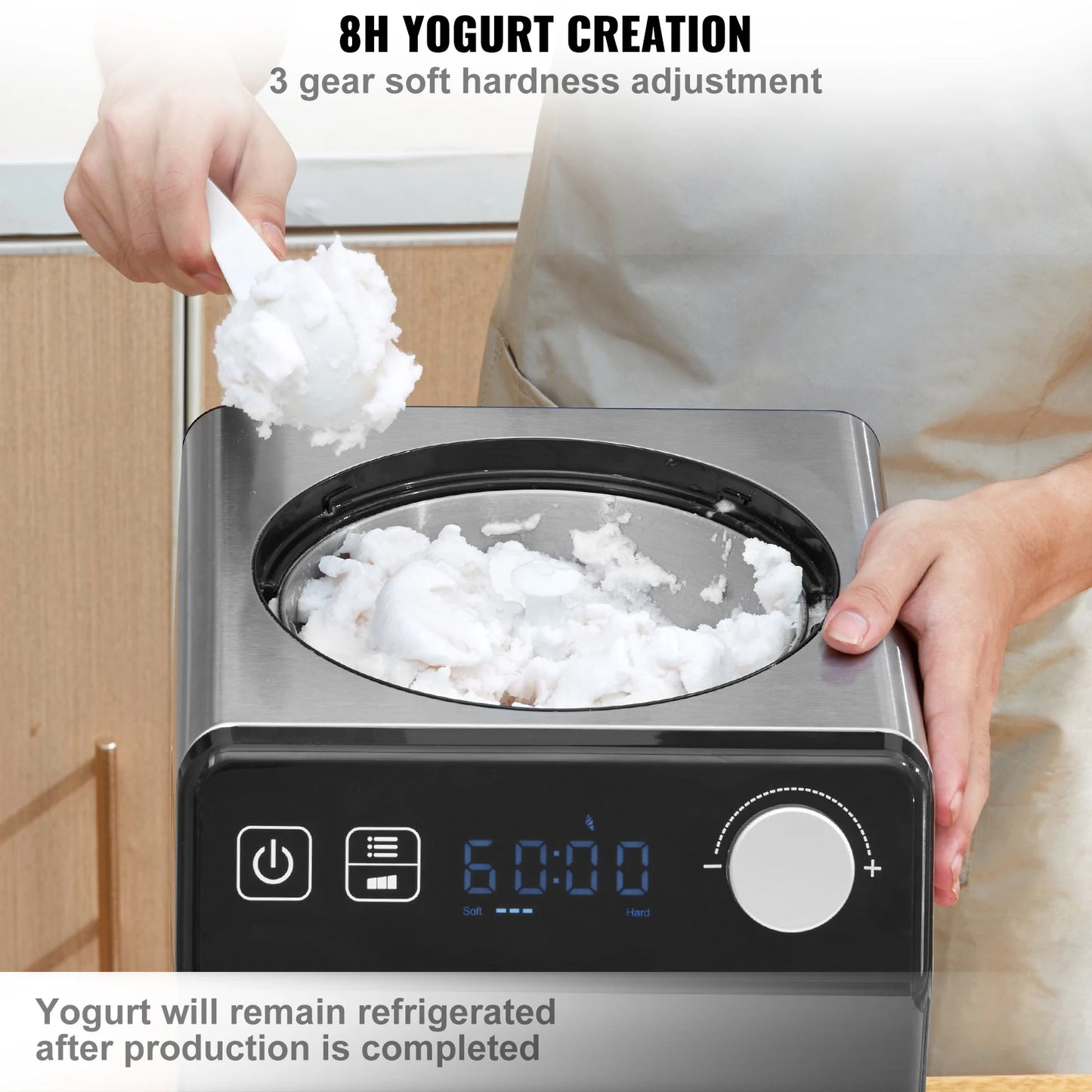 VEVOR Upright Automatic Ice Cream Maker with Built-in Compressor Capacity 1501 ML, 2 QT