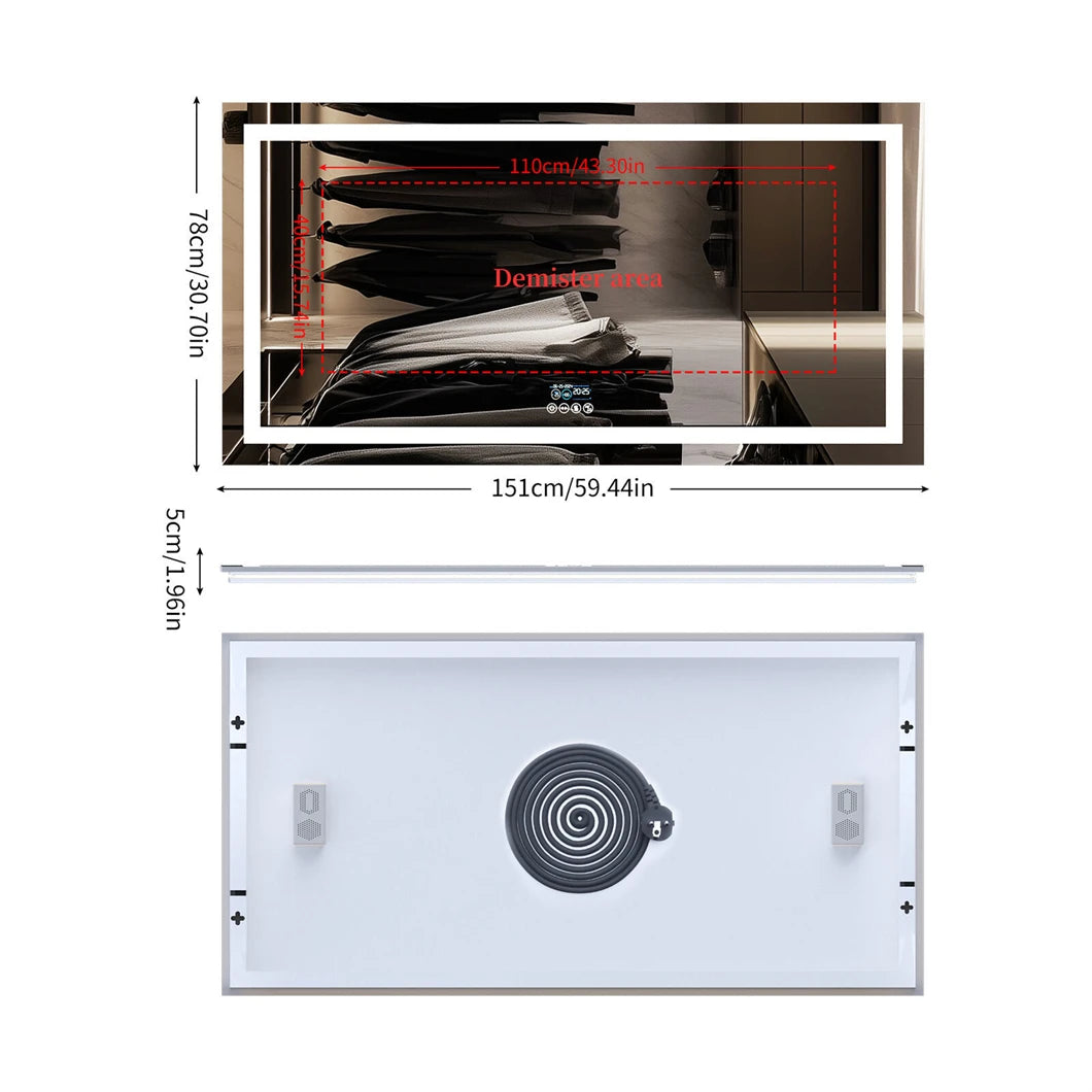 XXL Bathroom Mirror Smart LED Vanity Mirror Wall Mounted with Bluetooth, Digital Display, Back Front Lit,Anti Fog for Hotel Hall FREE Shipping