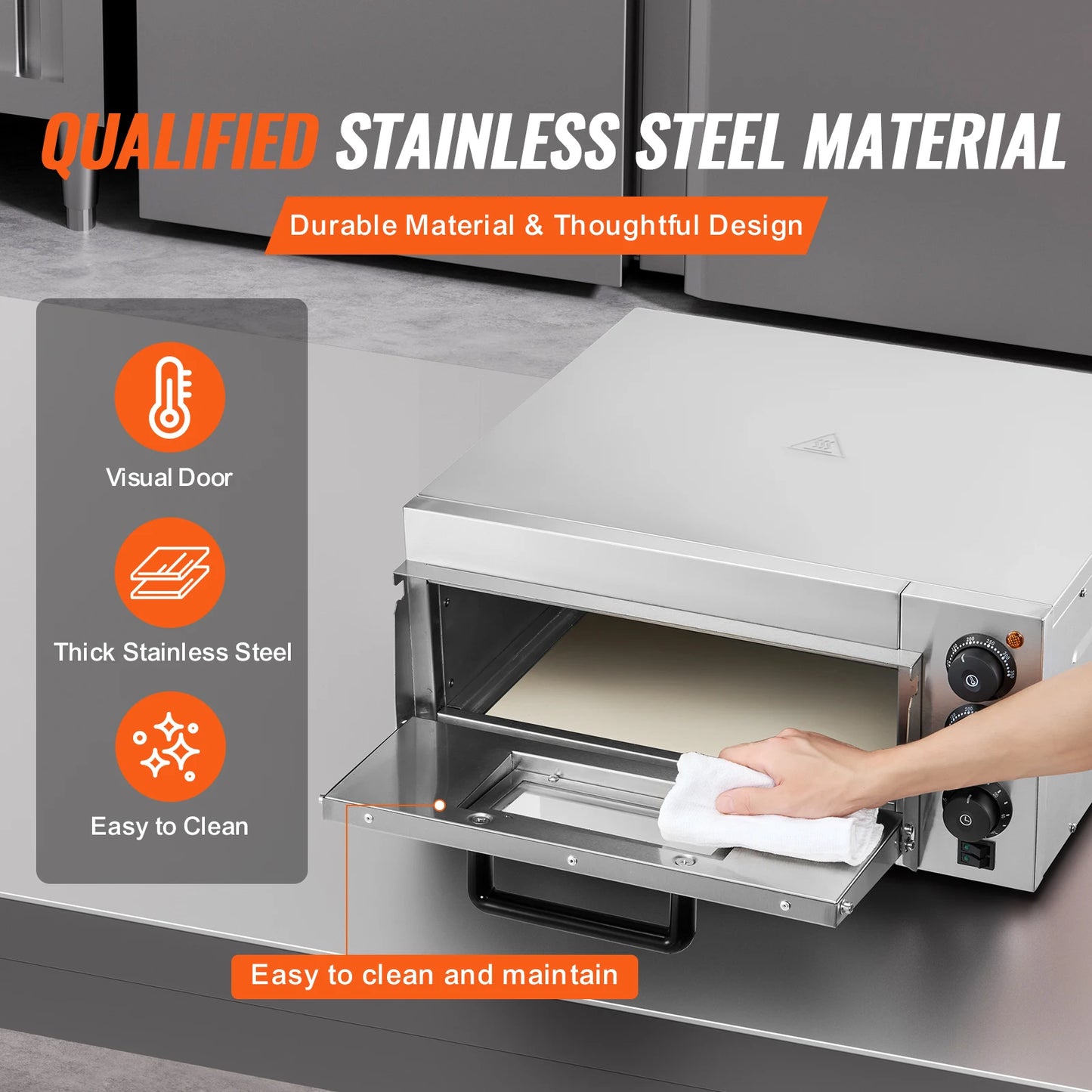 VEVOR Commercial Pizza Oven Countertop Single Deck Layer Stainless Steel Electric Pizza Oven with Stone and Handle Pizza Maker Free Shipping