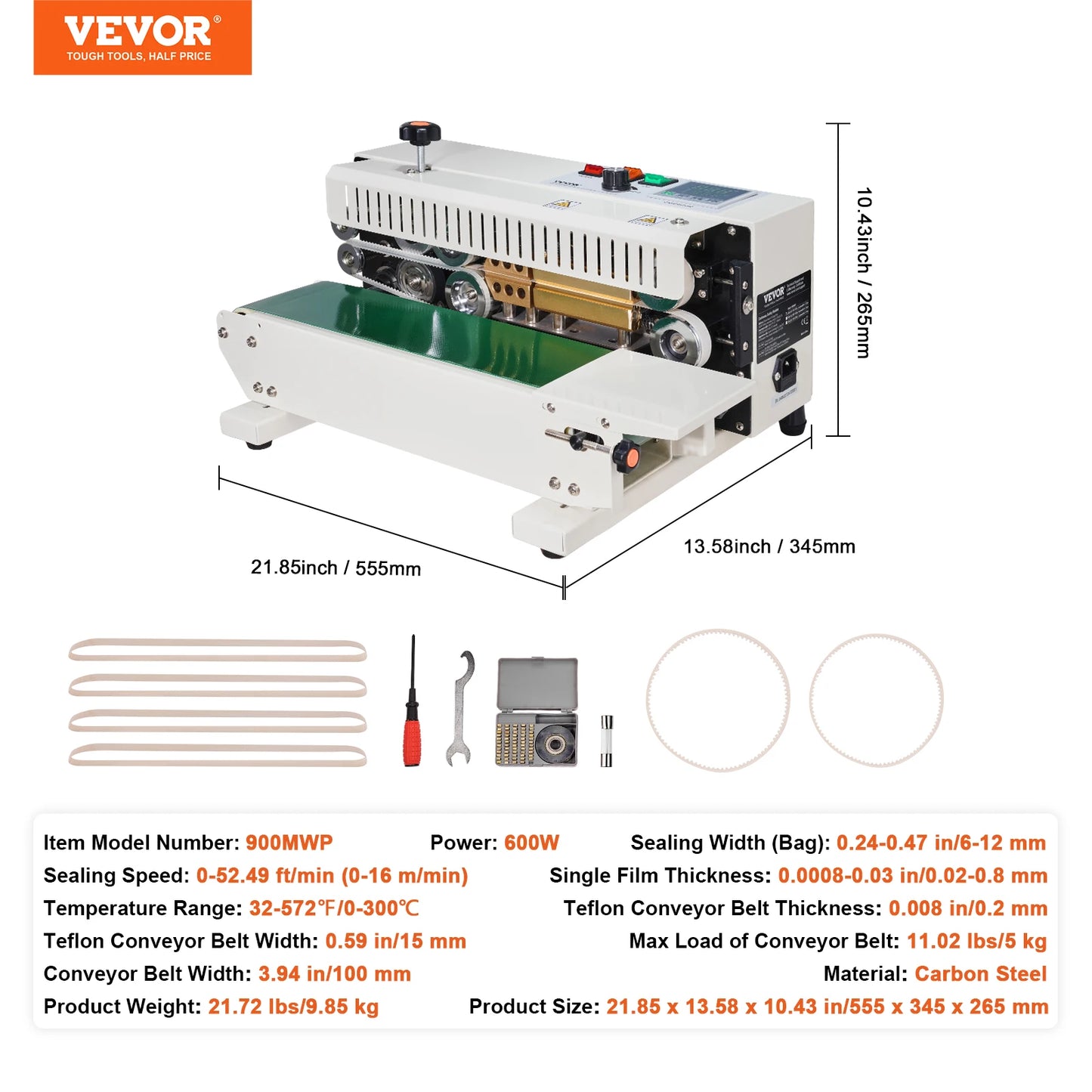 VEVOR Horizontal Bag Band Sealing Machine Continuous Band Sealer Machine Carbon Steel for 0.02-0.8 mm Plastic Bags Films FREE SHIPPING