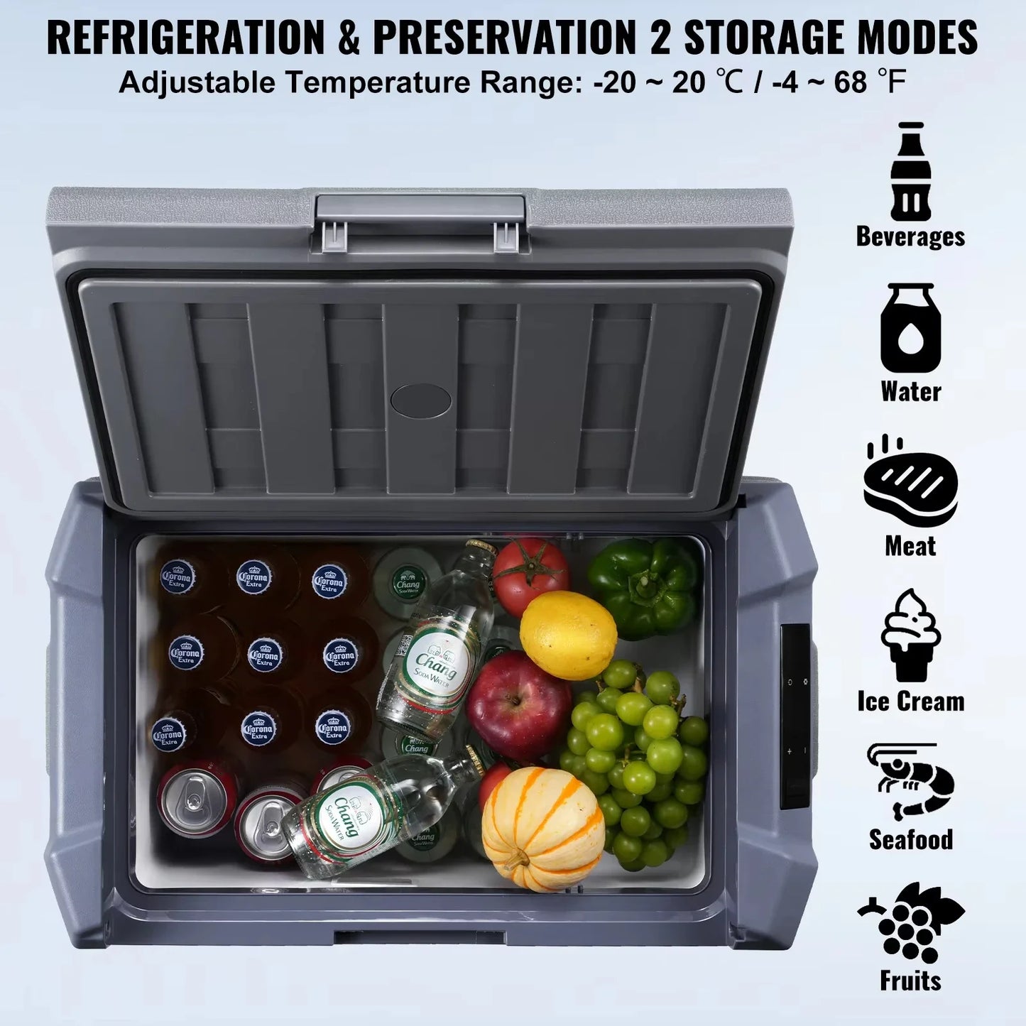 VEVOR 12L 15L 30L 37L 45L Car Refrigerator Fridge 37 L -4℉-68℉ 12/24V DC and 100-240V AC for Outdoor Camping and RV Free Shipping
