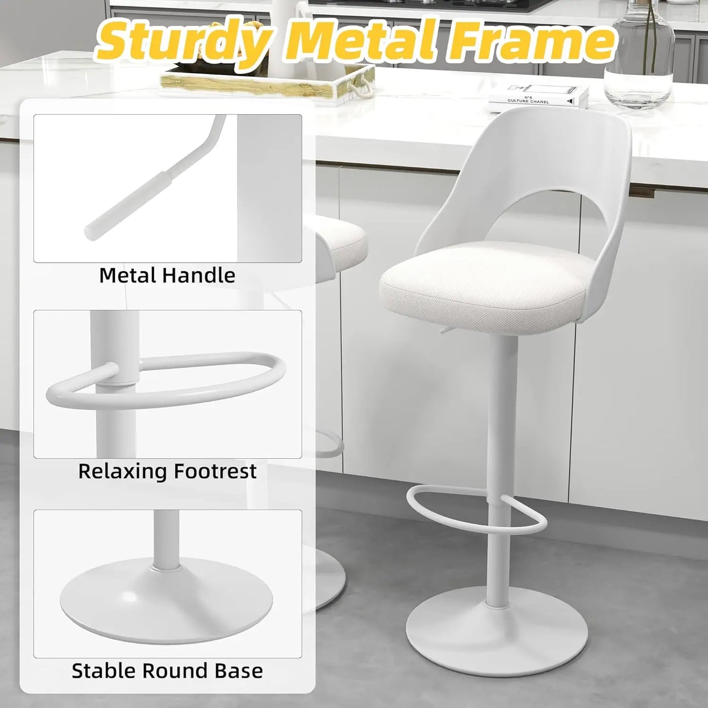 Bar Stools Set of 6 for Kitchen Counter, Seat Height Adjustable 25''-33'', Modern Upholstered Swivel Island Chairs Free Shipping