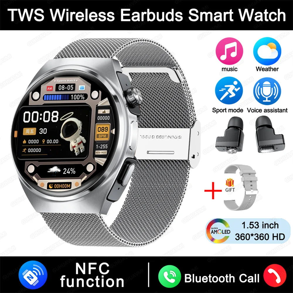 2025 For HUAWEI New Ultra Smart Watch Men 2 in 1 TWS Earphone Bluetooth HD Call NFC Music Heart rate Sports Fitness Smartwatch FREE Shipping