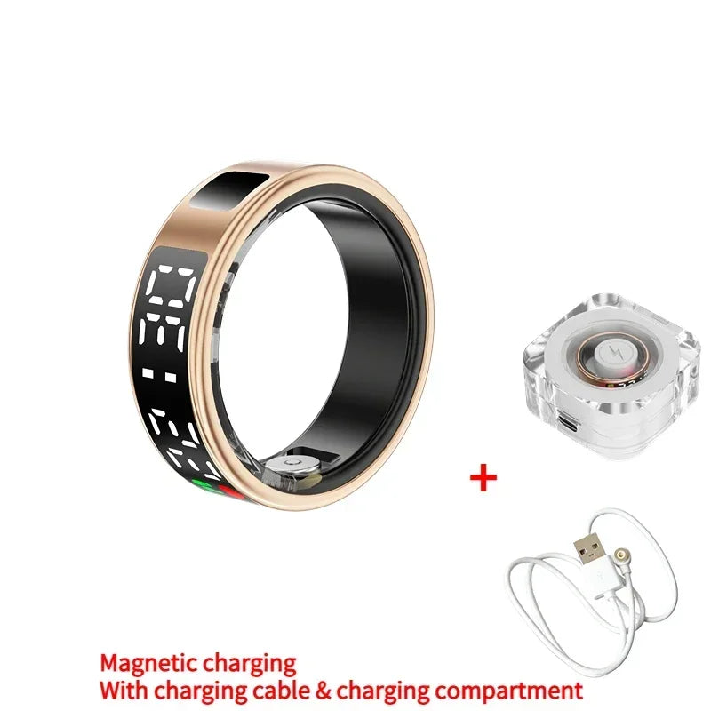 SR08 Smart Ring For Men Women LED Display Screen Heart Rate Blood Oxygen Monitoring Multi Sports Modes IP68 & 5ATM Waterproof
