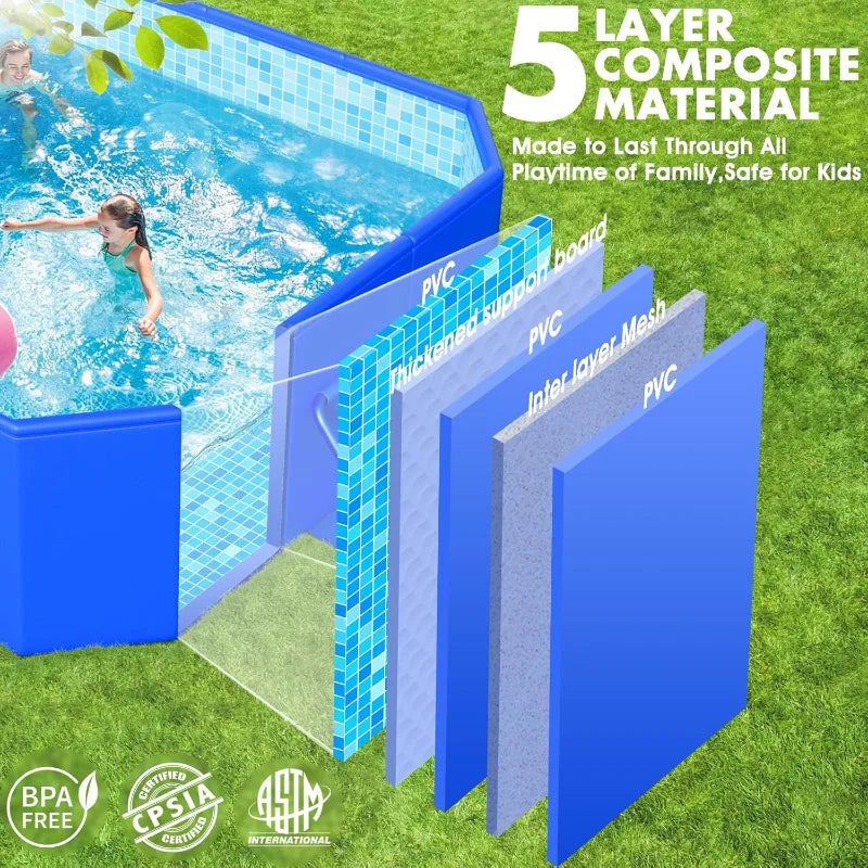 Foldable Pool, Large Non-Inflatable Swimming Pool For Kids,Adult Collapsible Pools Hard Plastic Shell, Oversized Thickened,Portable Folding Kids Pools for Backyard-Mosaic Design- 106"x66"x20" FREE SHIPPING