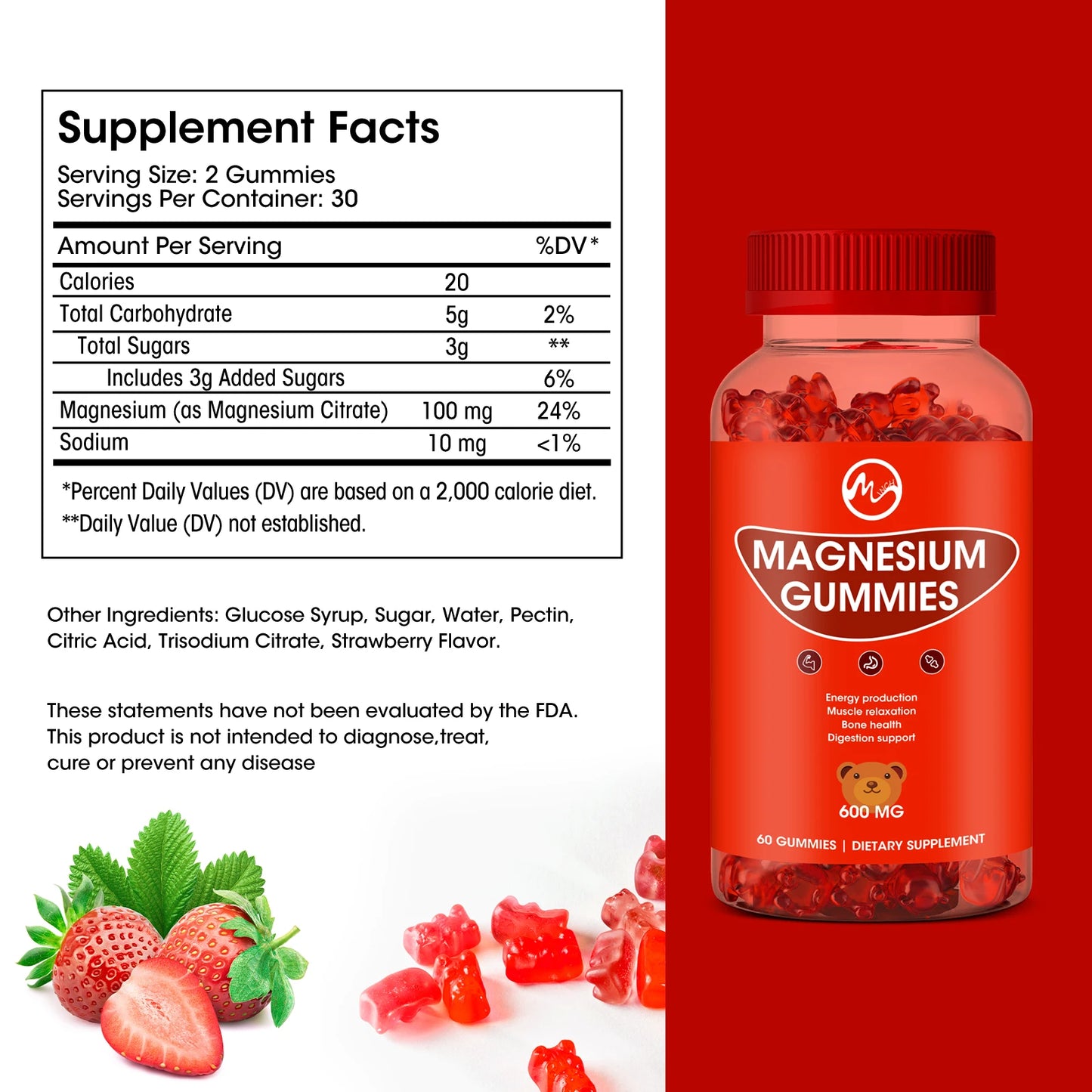 Magnesium Glycinate Gummies - Support Sleep Relax Nerves- Good Mood Brain Health Muscle Strengthen and Bones Free Shipping