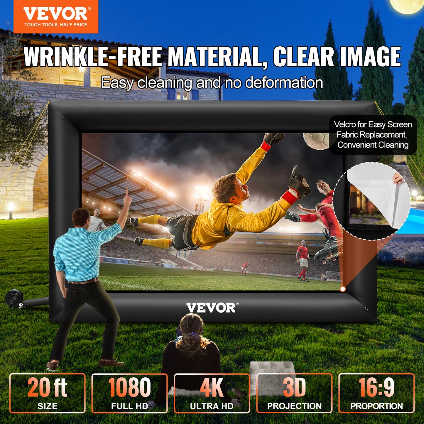 VEVOR Inflatable Movie Screen 14/16 FT Inflatable Projector Screen for Outside w/ Blower for Outdoor Party Backyard Movie Night