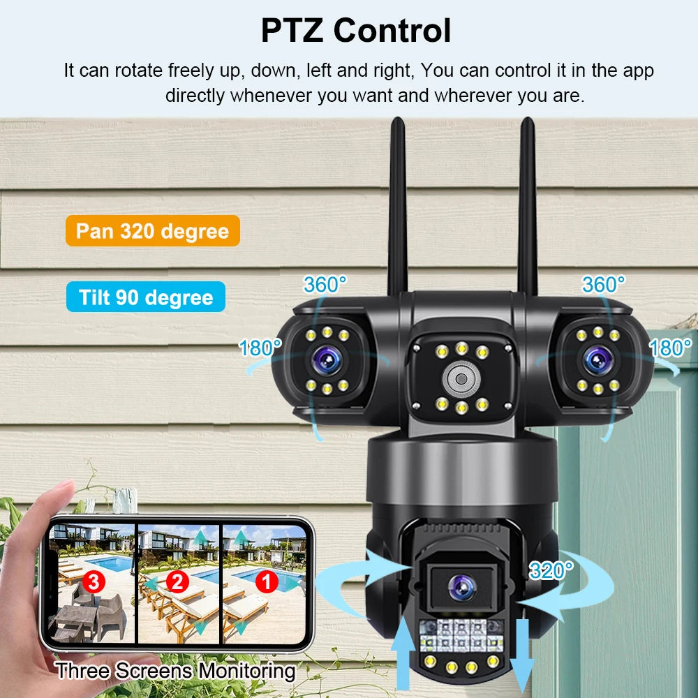 V380 Pro WiFi IP Camera Outdoor 12MP 6K Triple Lenses Triple Screens Security Video Monitor Night Vision Waterproof CCTV Cameras FREE Shipping