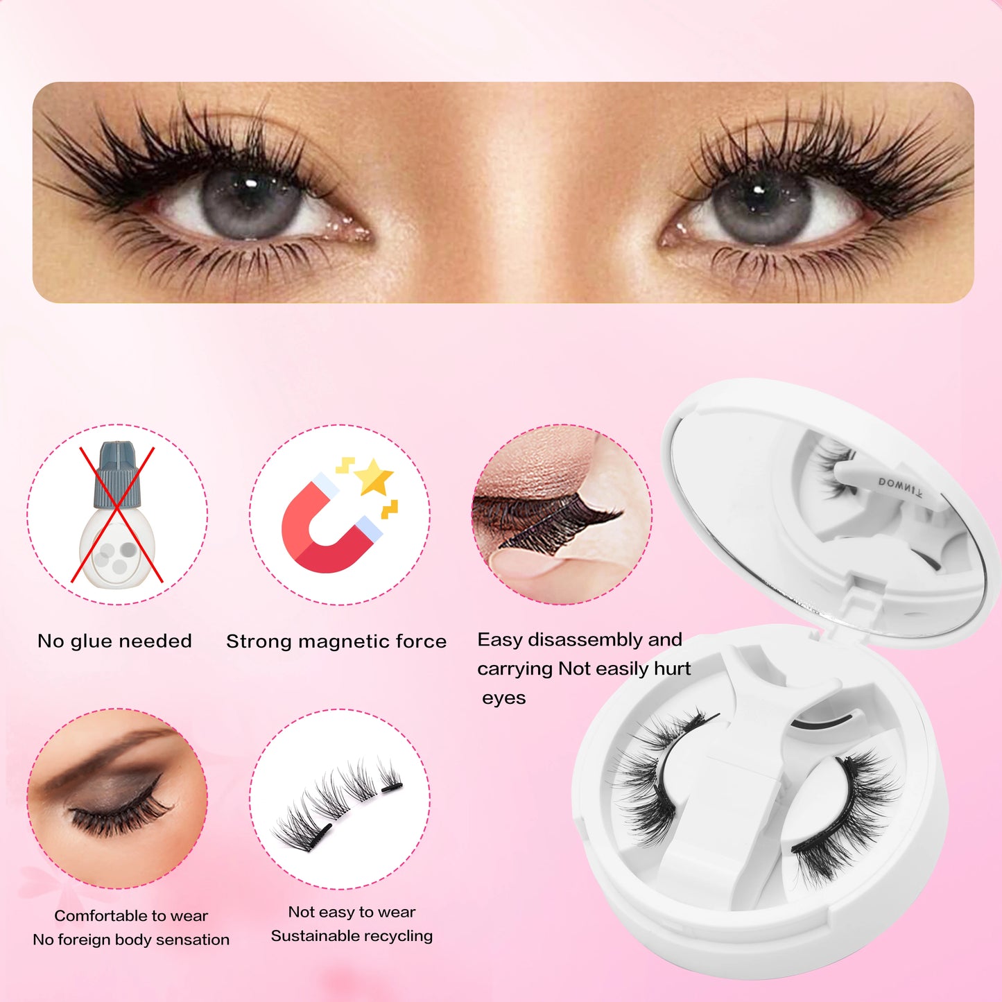 FindLove Fox Eye Lashes Magnetic Eyelash Kit No Glue Need Eyelashes with Applicator Natural Soft Thick Glue-free False Eyelashes