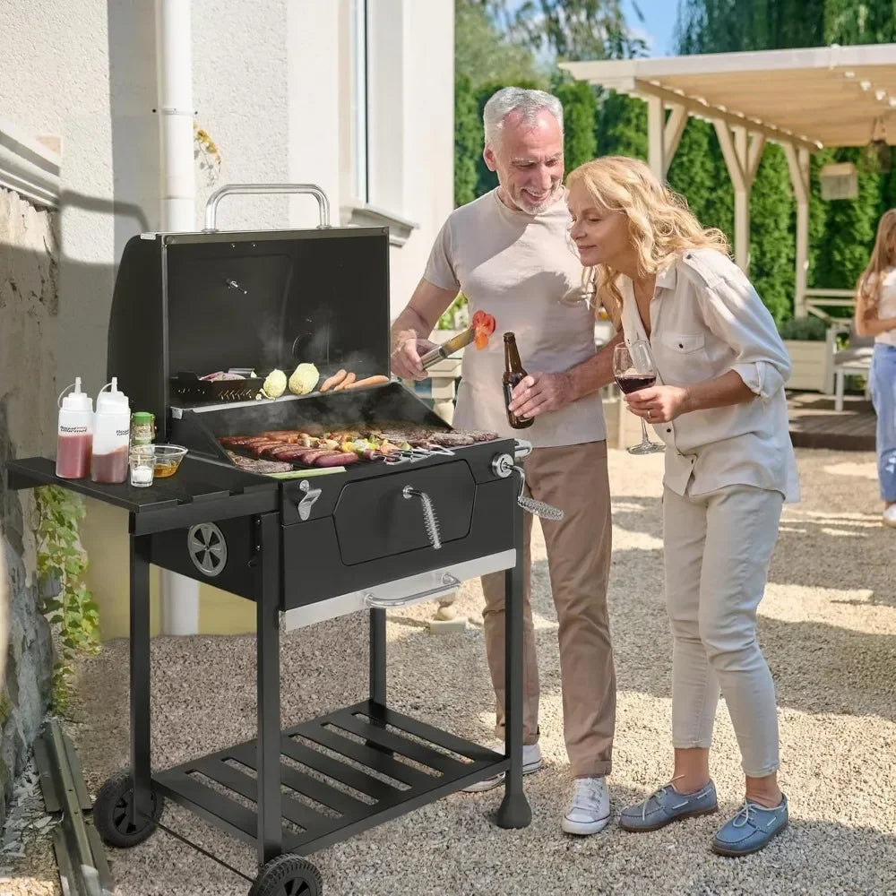 Grill 24-Inch Charcoal with Foldable Side Table, 490 Square Inches Heavy-duty BBQ Grill, O Garden and Backyard Grilling, Black FREE SHIPPING