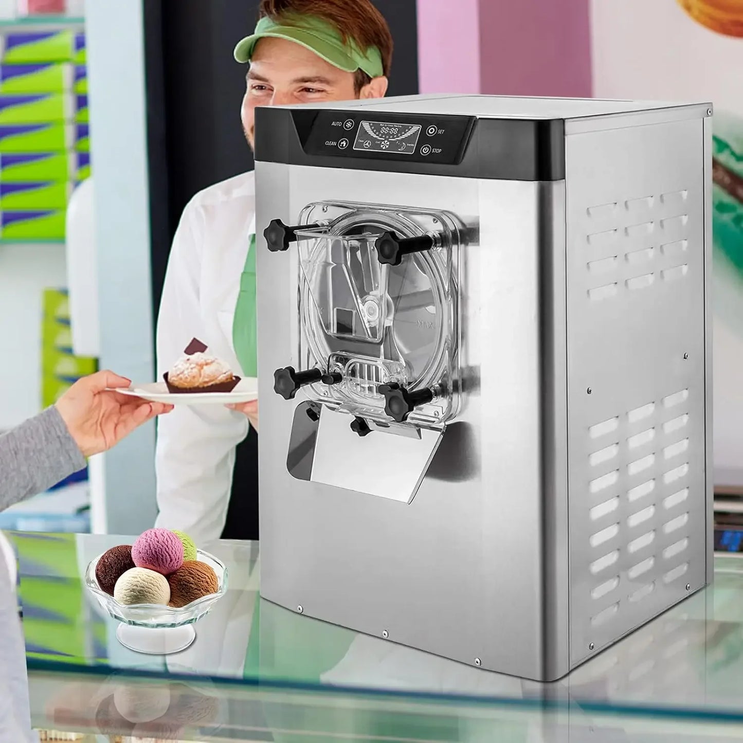 Commercial Ice Cream Machine 1400W 20L/5.3 Gph Hard Serve Ice Cream Maker with LED Display Screen Auto Shut-Off Timer One, helado duro, helado por lote, 20 litros, Free Shipping