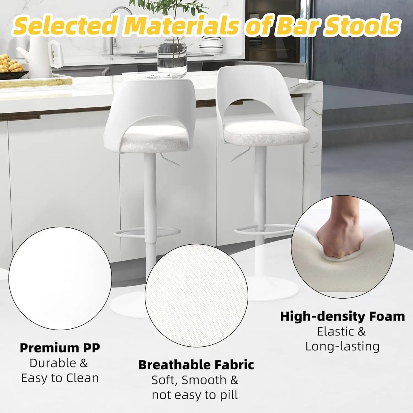 Bar Stools Set of 6 for Kitchen Counter, Seat Height Adjustable 25''-33'', Modern Upholstered Swivel Island Chairs Free Shipping