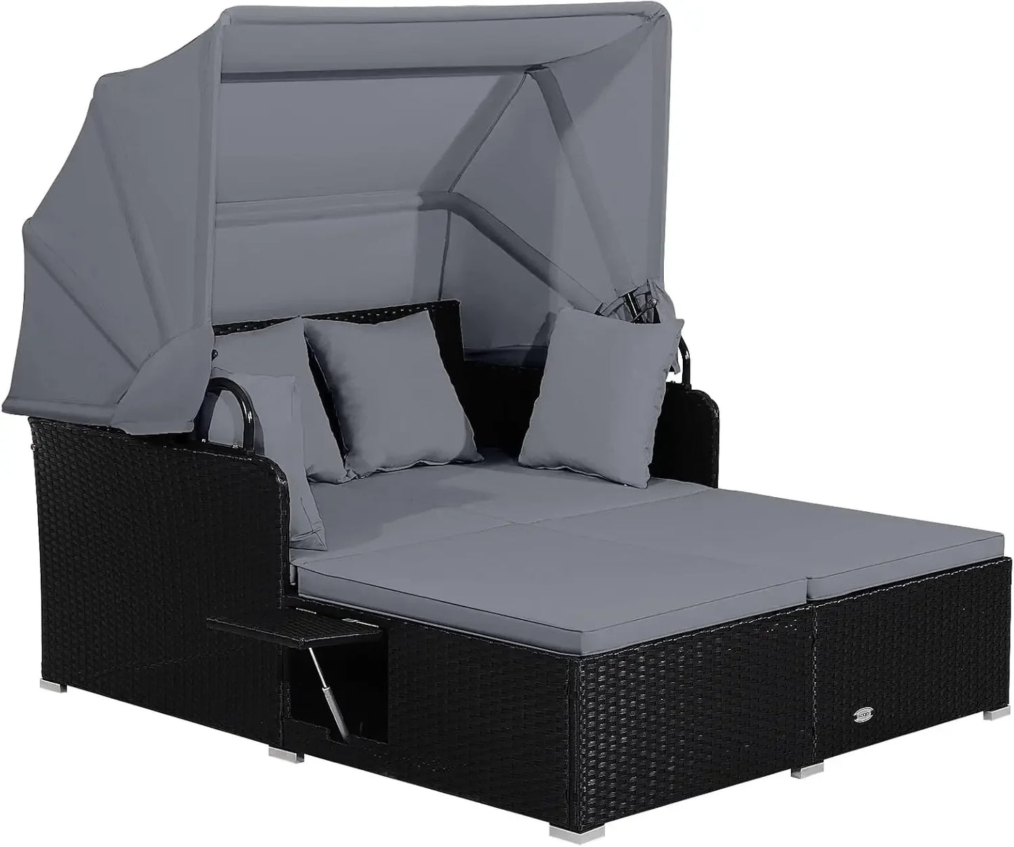 Patio Rattan Daybed with Retractable Canopy, Patiojoy Wicker Sun Lounger with 2 Foldable Side Panels, Thick Seat & Back Cushions FREE Shipping