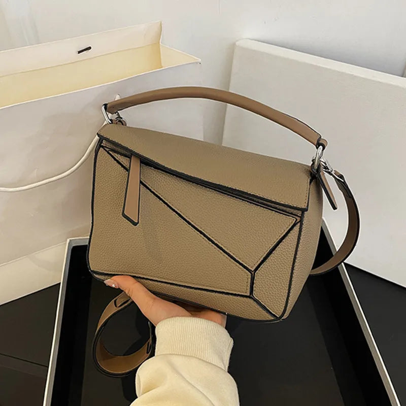 Simple Geometric Handbag Lightweight Large Capacity Crossbody Pillow Bag Spring New Style Versatile Litchi Pattern PU Leather Lowes Bags