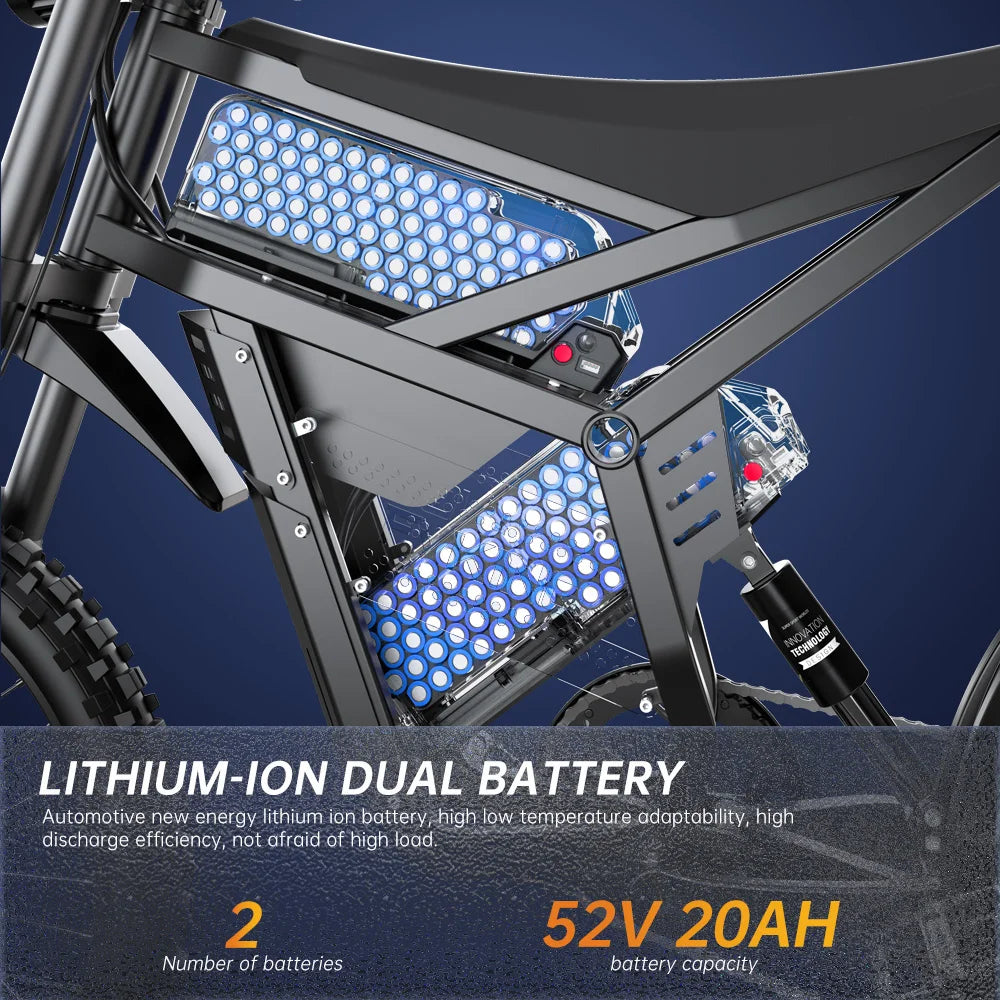 FVKING E6 Electric Motorcycle 2500W(Peak) Motors 120km Range Electric Bike 52V40AH Battery Speed 60Kmh Mountain E-bikes Adults FREE Shipping