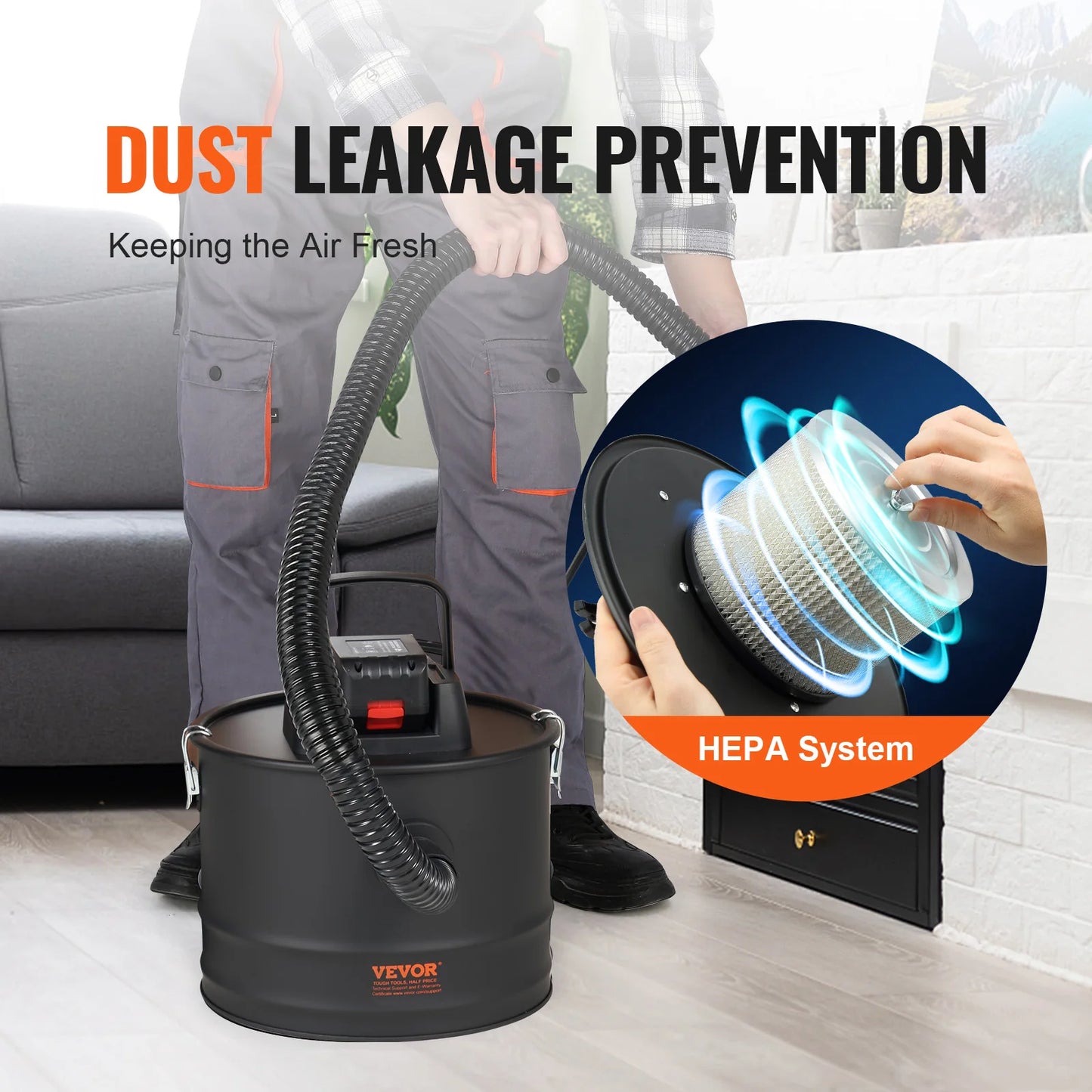 VEVOR Ash Vacuum Cleaner 12L Powerful Suction Fireplace Vacuum with Reverse Suction Power Cable 10 Kpa Max. Vacuum for Fireplaces Free Shipping