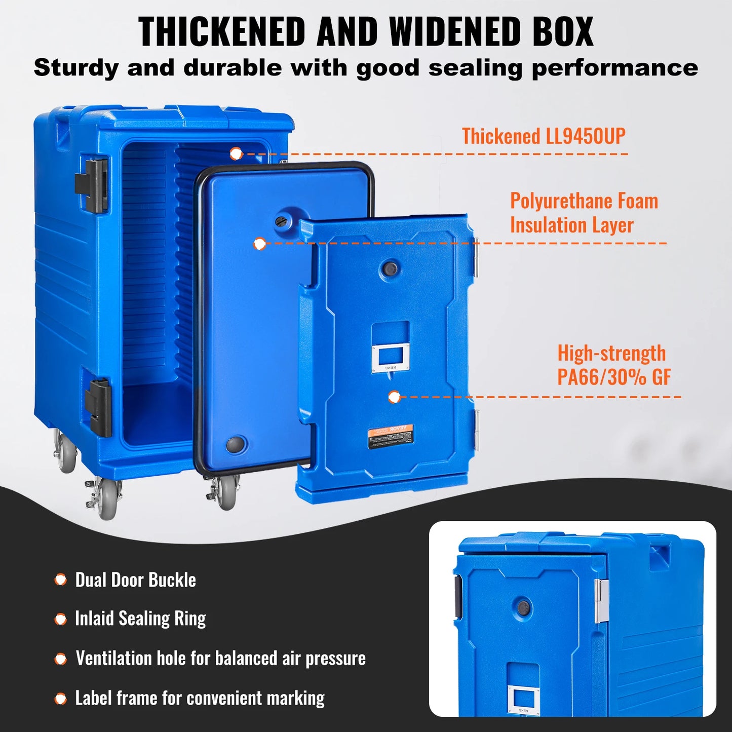 VEVOR SucceBuy75-120 L Insulated Food Pan Carrier Food Box Front Loading Food Warmer with Handle&Double Buckles for Restaurant Canteen FREE Shipping