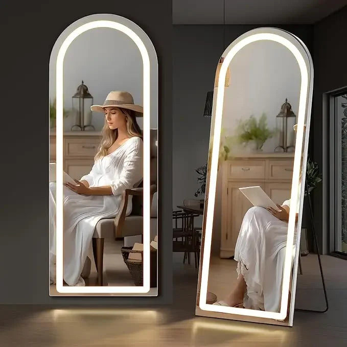 Arched Mirror Full Length with LED Lights, 26"x71" Body Wall Mirrors, Floor Standing, Hanging or Leaning, Large Tall Mirror FREE Shipping