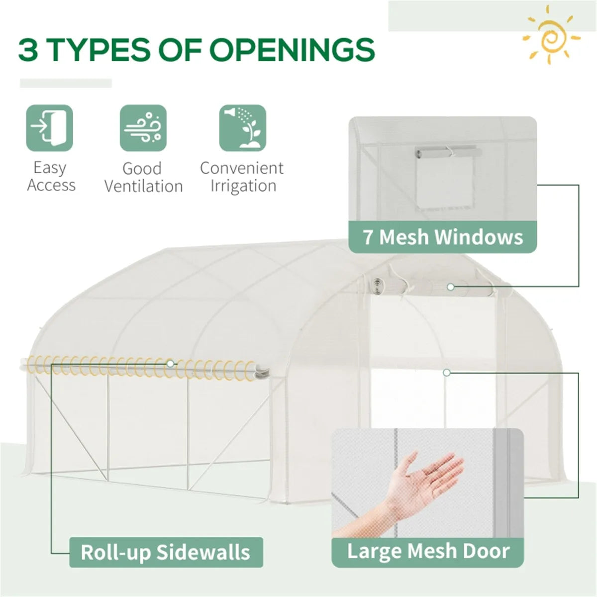11.4' x 9.8' x 6.6' Outdoor Walk-in Greenhouse, Tunnel GreenHouse with Roll-up Windows, Zippered Door, PE Cover Steel Frame Free Shipping