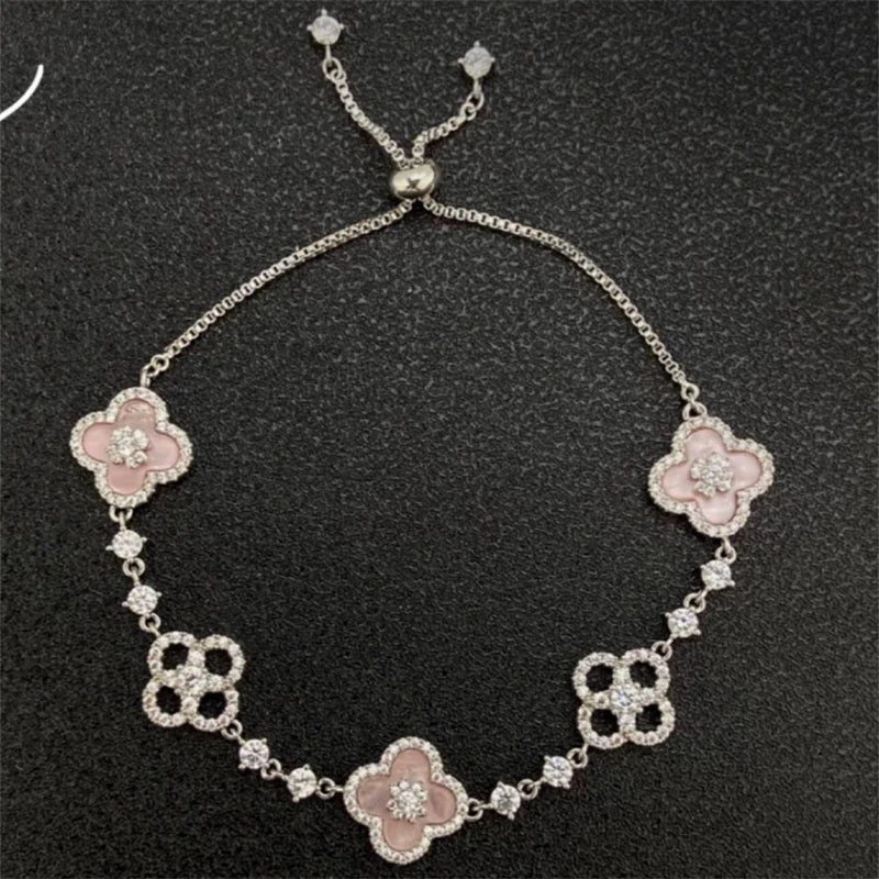 Fashion New Shell Stone Crystal Pink Flower Bracelet for Women Personalized Stainless Steel Cuff Bracelet Jewelry Accessories FREE Shipping