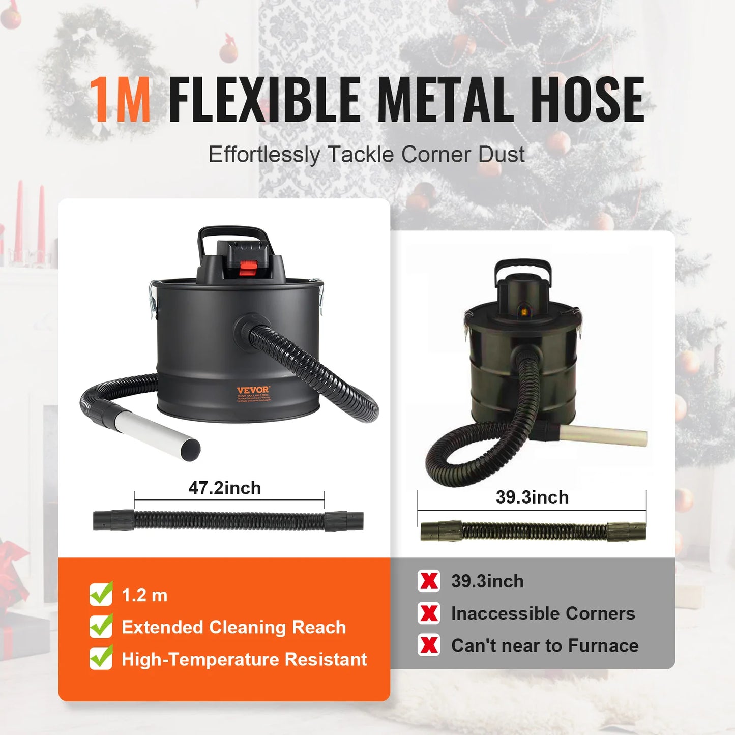 VEVOR Ash Vacuum Cleaner 12L Powerful Suction Fireplace Vacuum with Reverse Suction Power Cable 10 Kpa Max. Vacuum for Fireplaces Free Shipping