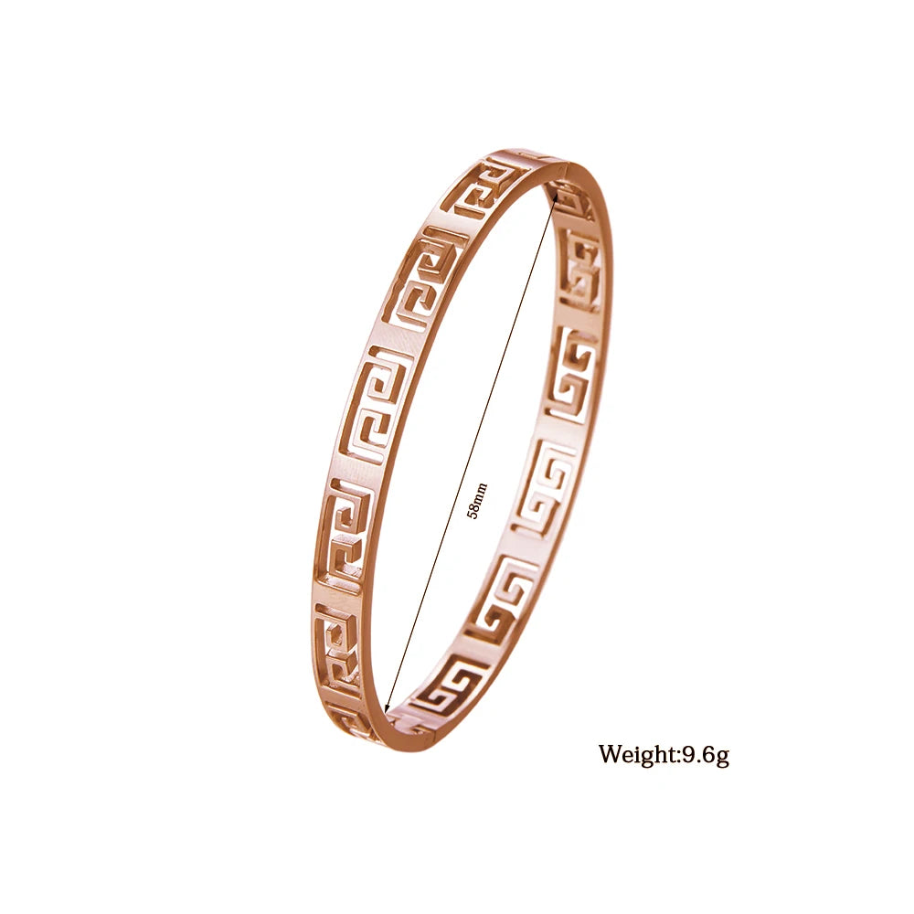 Classic letter cut black enamel gold plated stainless steel bracelet, high quality waterproof silver jewelry