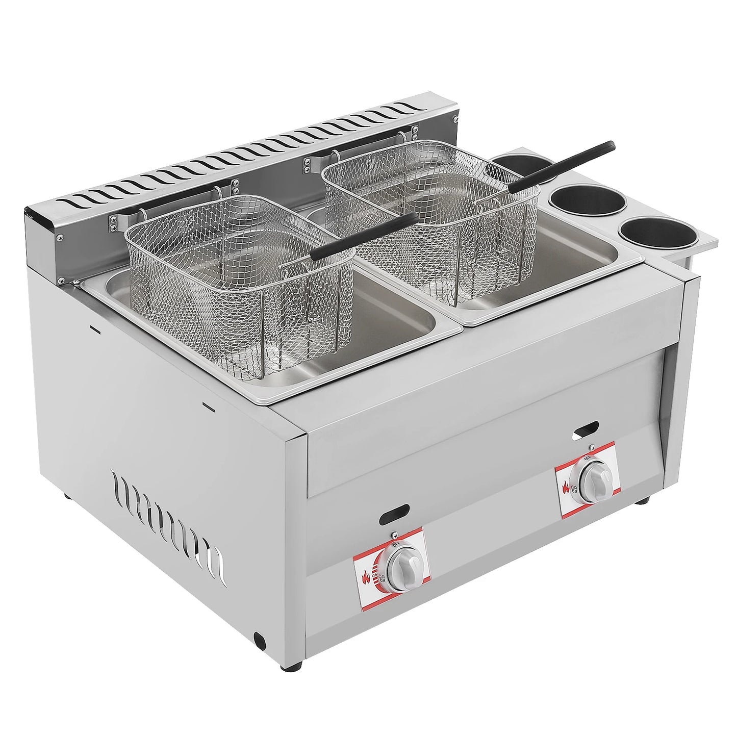 6L Commercial Deep Fryer, Anti-scalding Handles and Filter Basket Hangers, Adjustable Firepower with Independent Heat Control Free Shipping