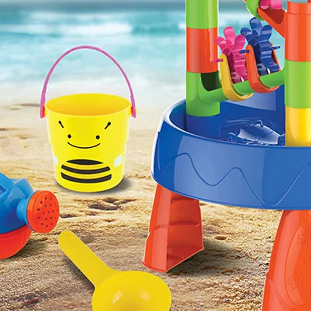 Waterwheel Funnel Beach Table Set Kids Sand Water Table Children's Beach Toys Summer Beach Children DIY Outdoor Garden Bunker Se