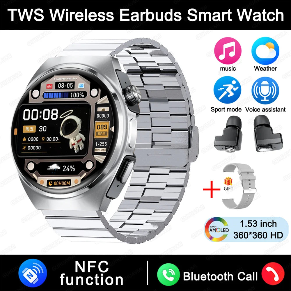 2025 For HUAWEI New Ultra Smart Watch Men 2 in 1 TWS Earphone Bluetooth HD Call NFC Music Heart rate Sports Fitness Smartwatch FREE Shipping