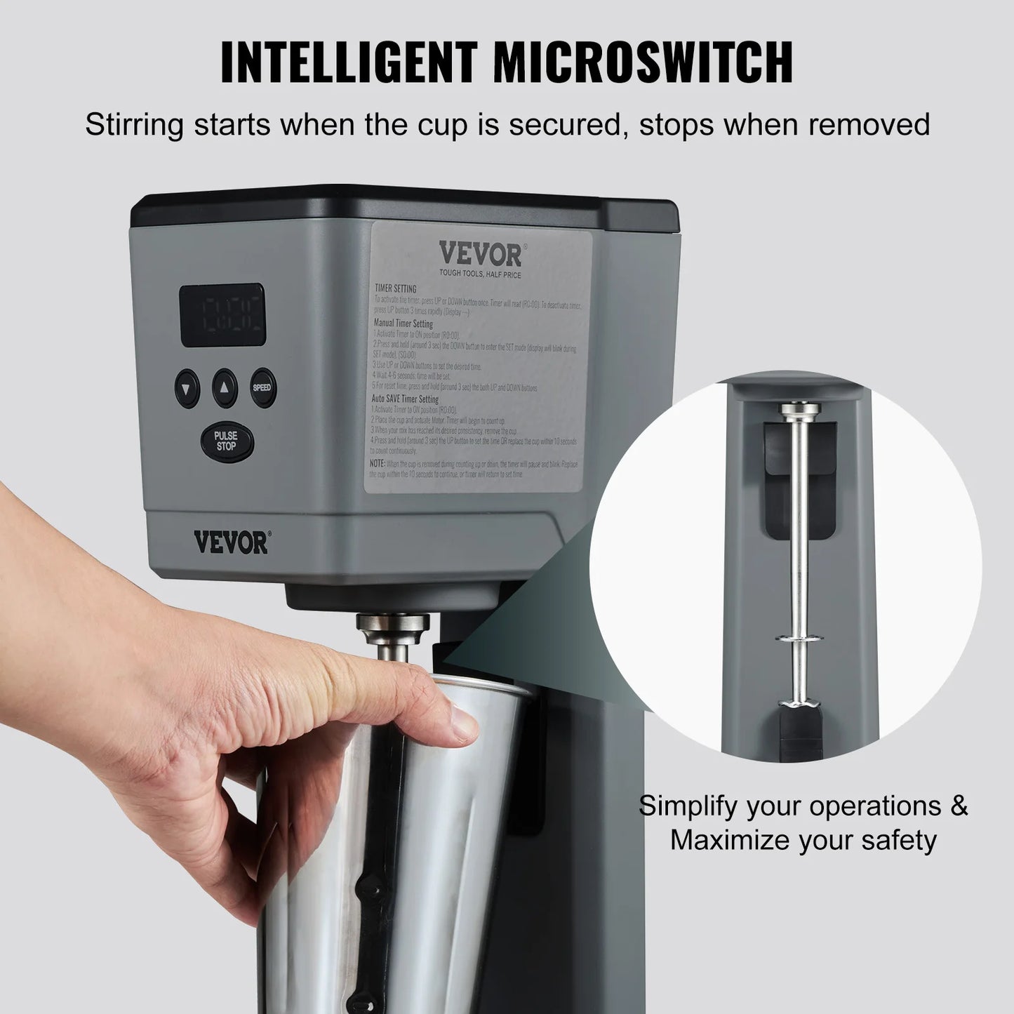 VEVOR Milkshake Maker 375W Electric Milkshake Machine Single Head Drink Mixer Blender Machine with 820 ml Stainless Steel Cup Free Shipping