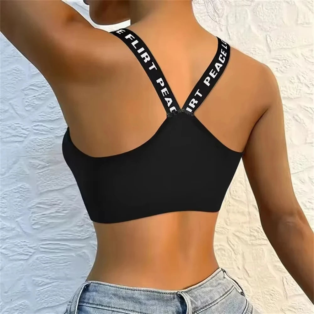 Sports underwear Women Yoga Fitness Seamless Crop Top Wide Letter Straps Comfortable Workout Activewear FREE Shipping