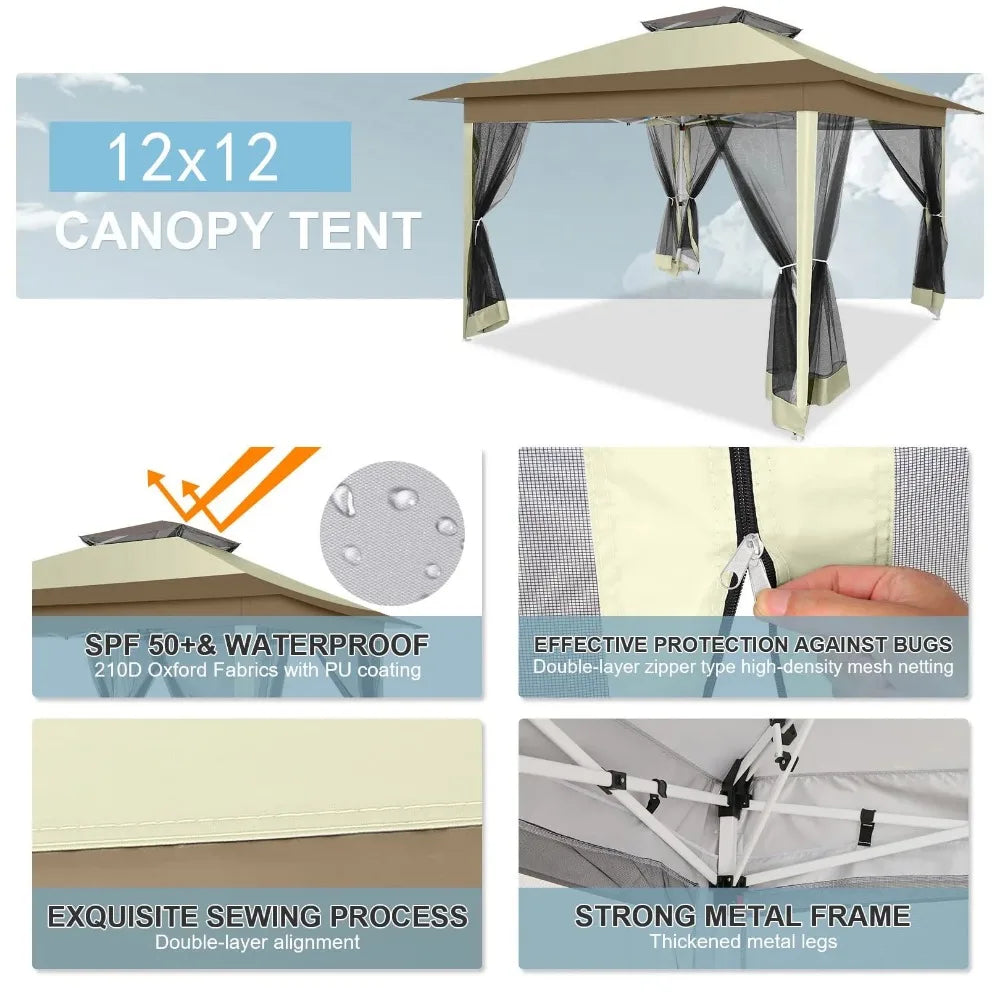 12x12 outdoor gazebo Pop-up gazebo canopy with mosquito net patio tent backyard canopy FREE Shipping
