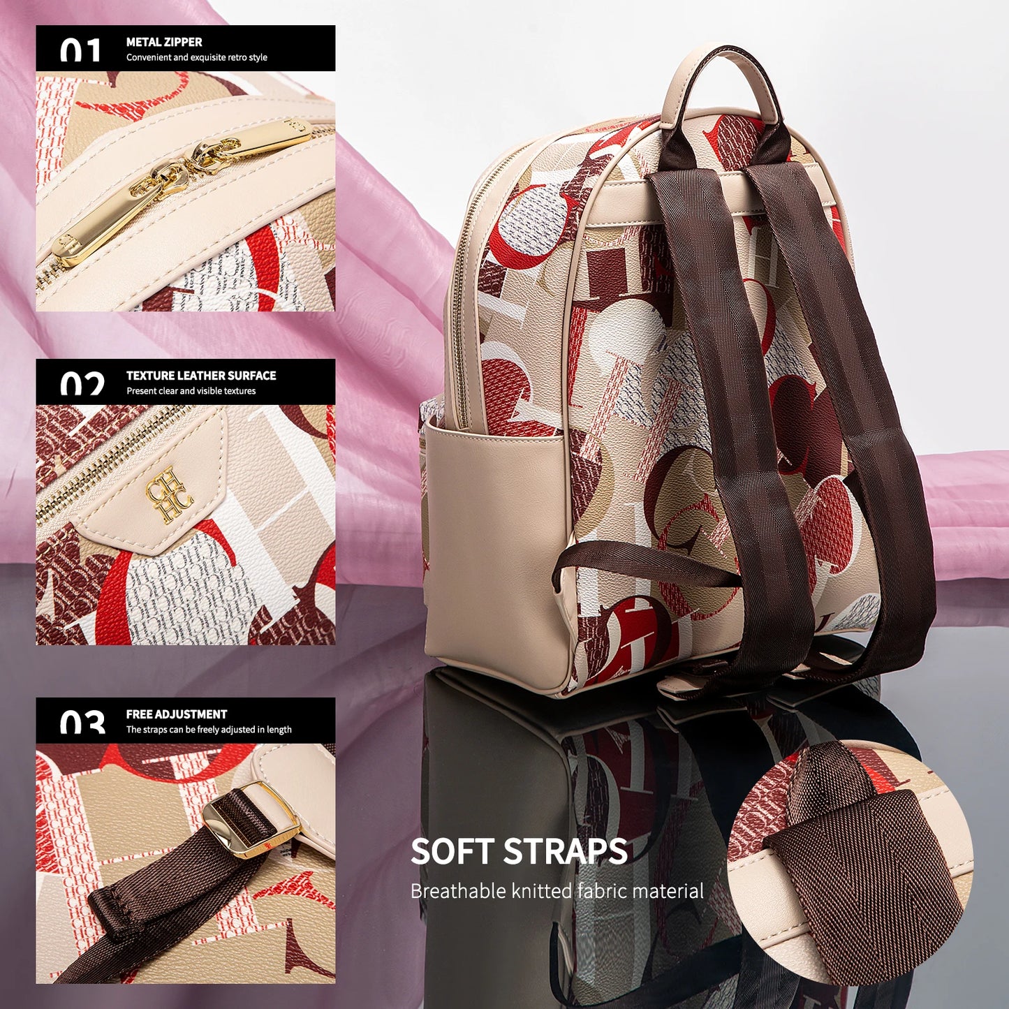 Backpack Carolina Herrera Shoulder Bag Large Capacity Internal Compartment Pocket Design Exquisite FREE SHIPPING