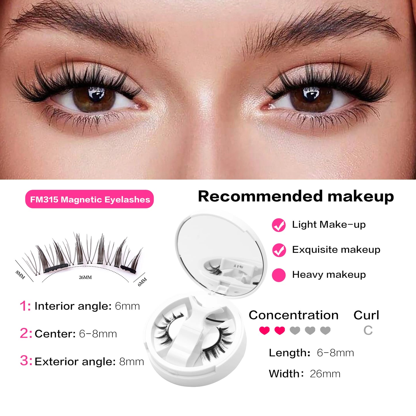 FindLove Fox Eye Lashes Magnetic Eyelash Kit No Glue Need Eyelashes with Applicator Natural Soft Thick Glue-free False Eyelashes