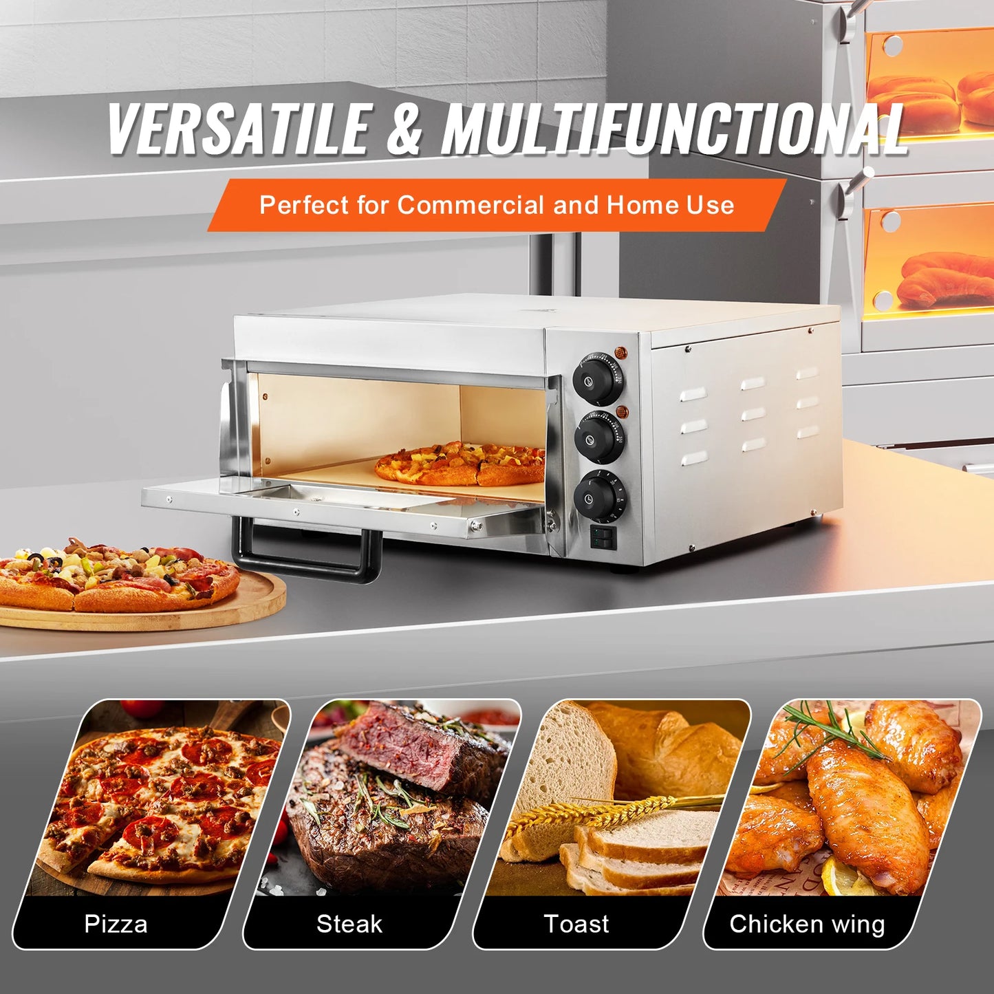 VEVOR Commercial Pizza Oven Countertop Single Deck Layer Stainless Steel Electric Pizza Oven with Stone and Handle Pizza Maker Free Shipping