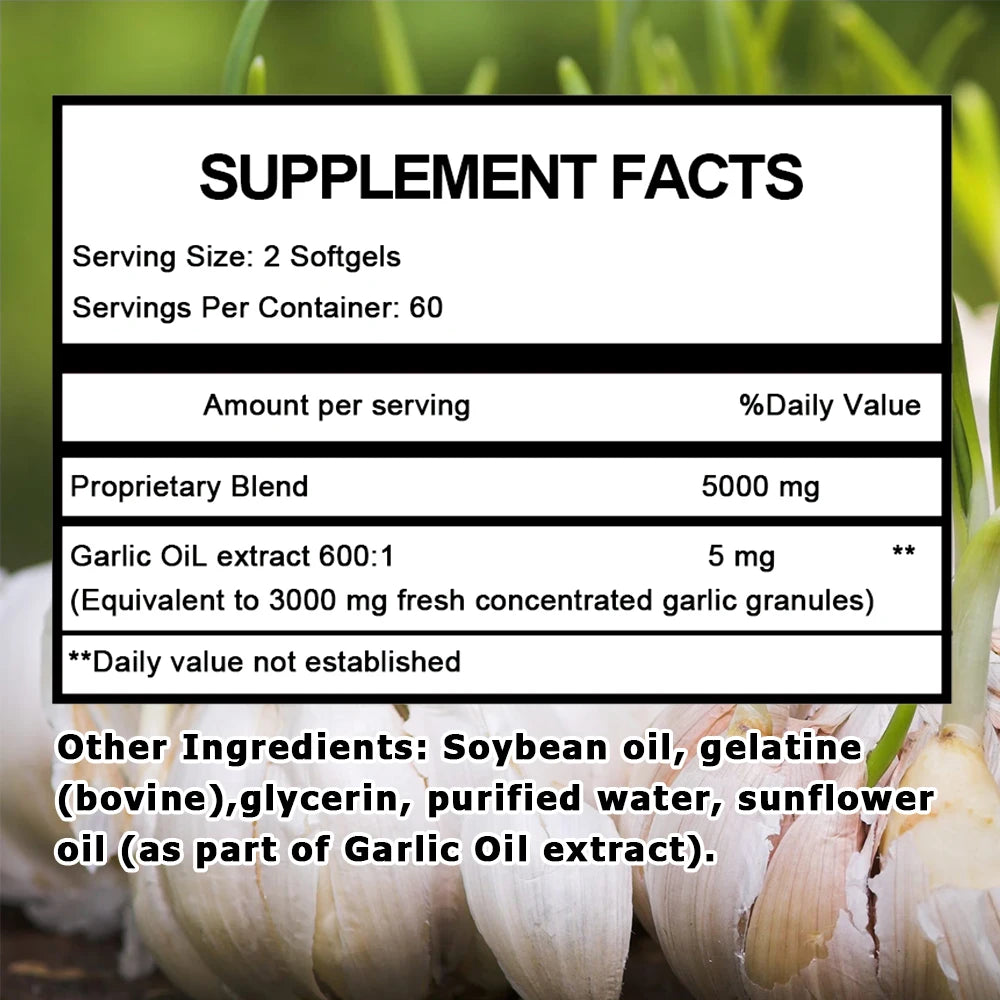 Garlic Extract 5000 Mg Antioxidant Supplement Supports Immune System Balances Cholesterol Promotes Heart Health 120 Capsules FREE SHIPPING