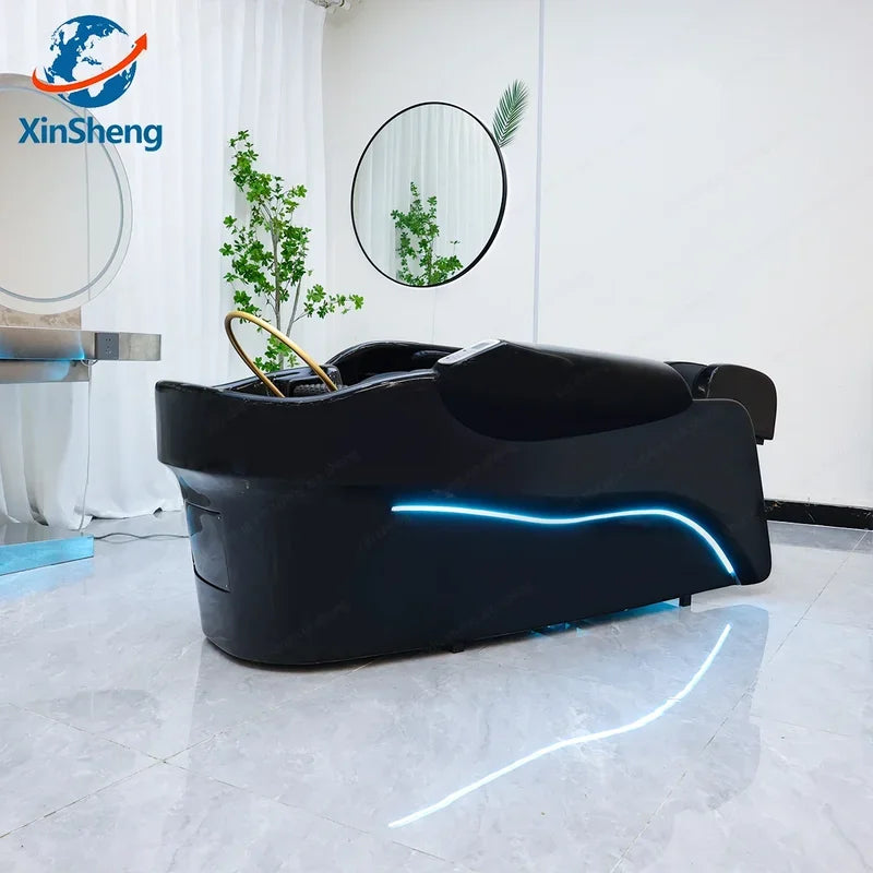 2025 Modern Design Japanese Head Shampoo Chair and Massage Bed with Wash Basin and Ceramic Sink for Barber Salon FREE Shipping